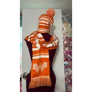 Whataburger Beanie‎ Scarf Set Unisex OS Orange White Good Knit Flying W Logo